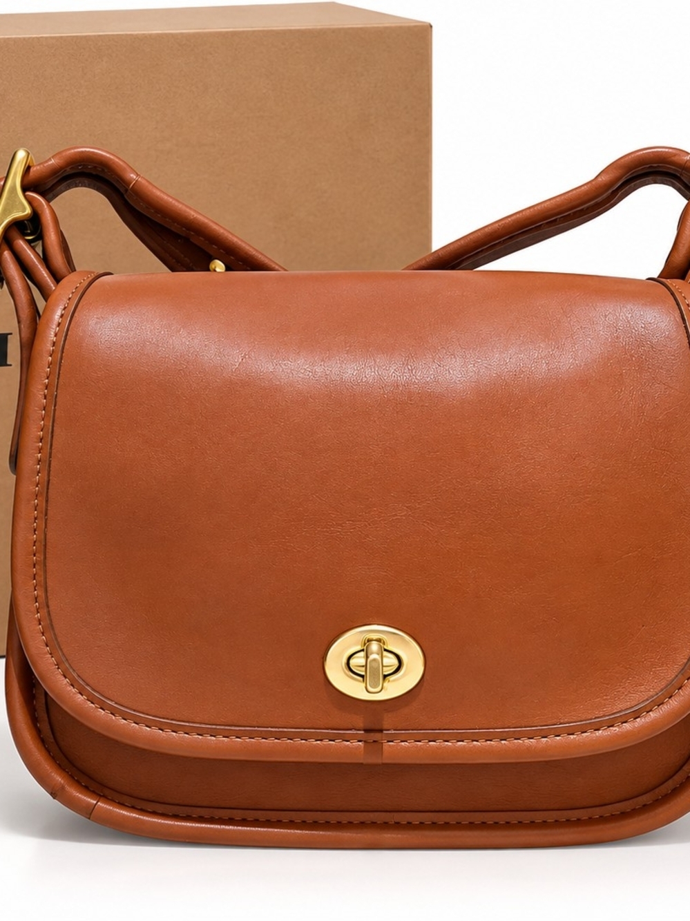 Vintage Coach Legacy Small Flap British Tan Leather Bag Brass Hardware USA Made!